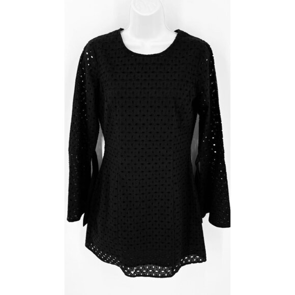 Avec Les Filles Eyelet Bell Sleeve Dress Size S Black Back Cutout NWT - Picture 7 of 16